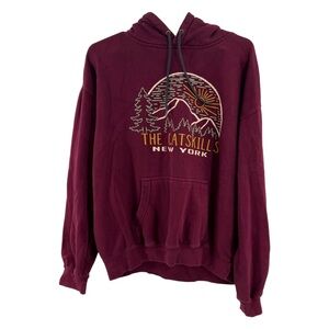 Prairie Mountain Catskills New York burgundy hoodie L pullover travel graphic